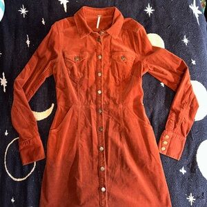 Free People Rust Button-Up Mini Dress